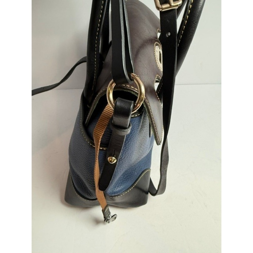 Dooney & Bourke Navy Blue Pebbled Leather Elisa Satchel Brown Trim J10831022 - Picture 15 of 16